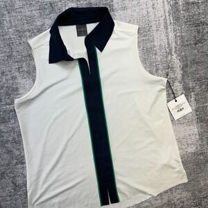 Belyn Key Top Womens Large Cream Sleeveless Tank Piped Golf Pickleball Beach